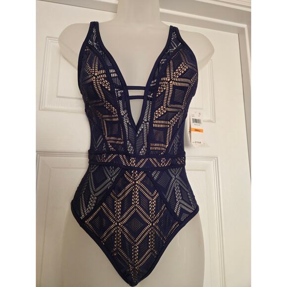 BECCA® by Rebecca Virtue Color Play Crochet Plunge One Piece Swimsuit, Small NWT - Picture 2 of 7